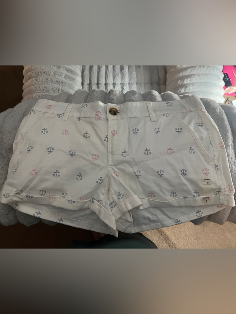 Sun Soft Chino White Anchor-Print High Waist Shorts